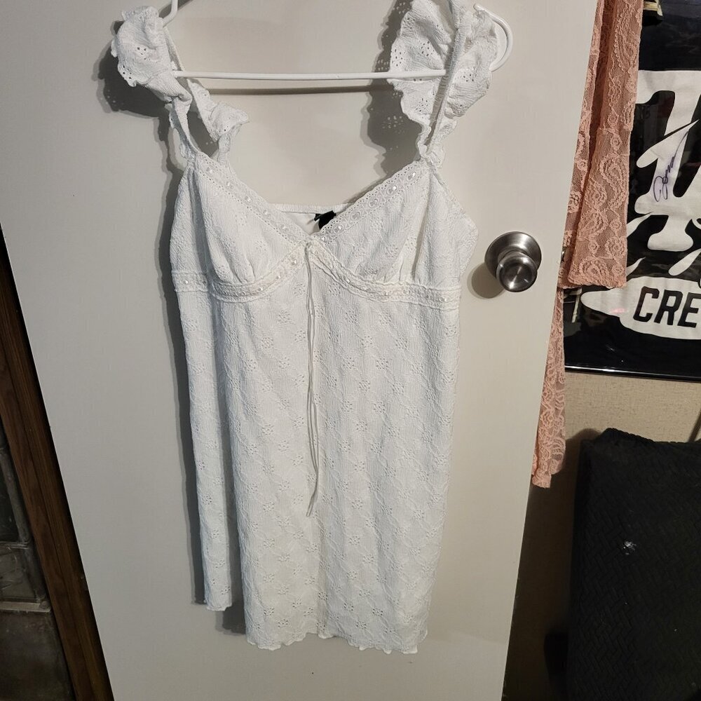 WILD FABLE White Ruffle Strap Lace MINI dress SZ L